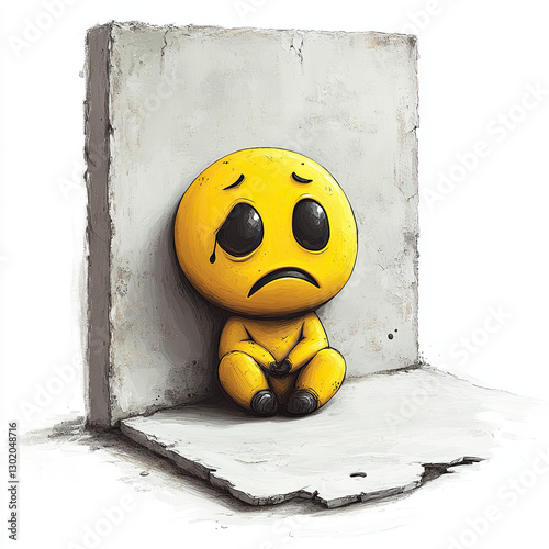 chibi style emoji sitting in corner, looking sad and sulking