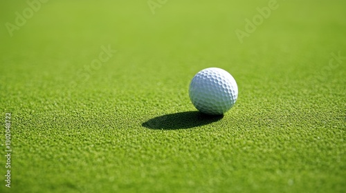 A white golf ball is sitting on a green grass field