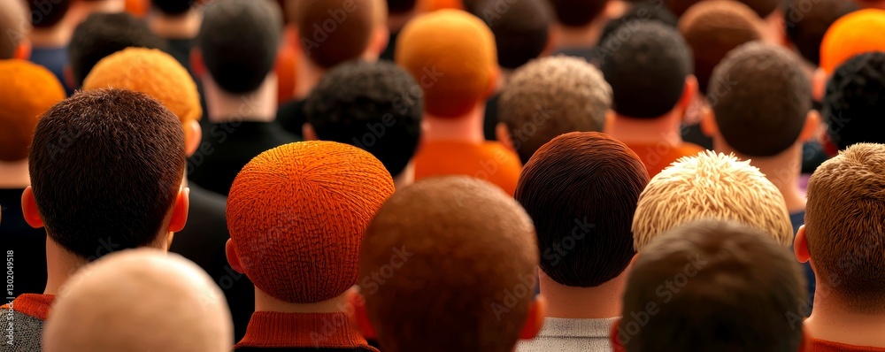 Obraz premium Diverse Crowd Backs of Heads Orange Tones