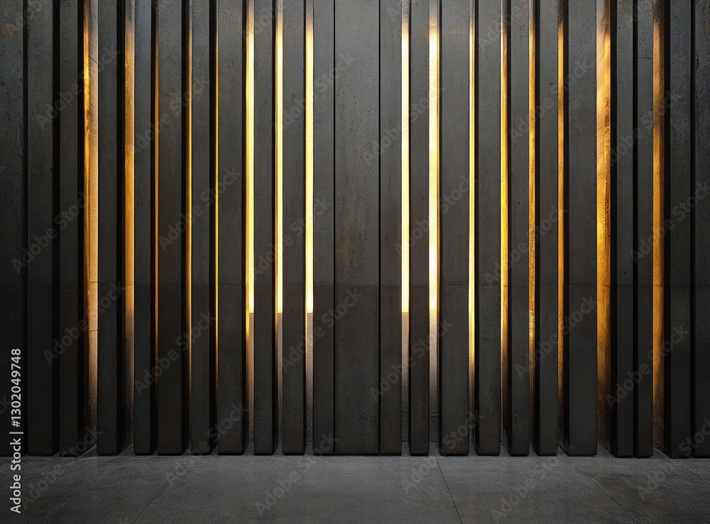 Obraz premium Illuminated vertical metal slats wall.