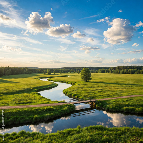 landscape with river and blue sky