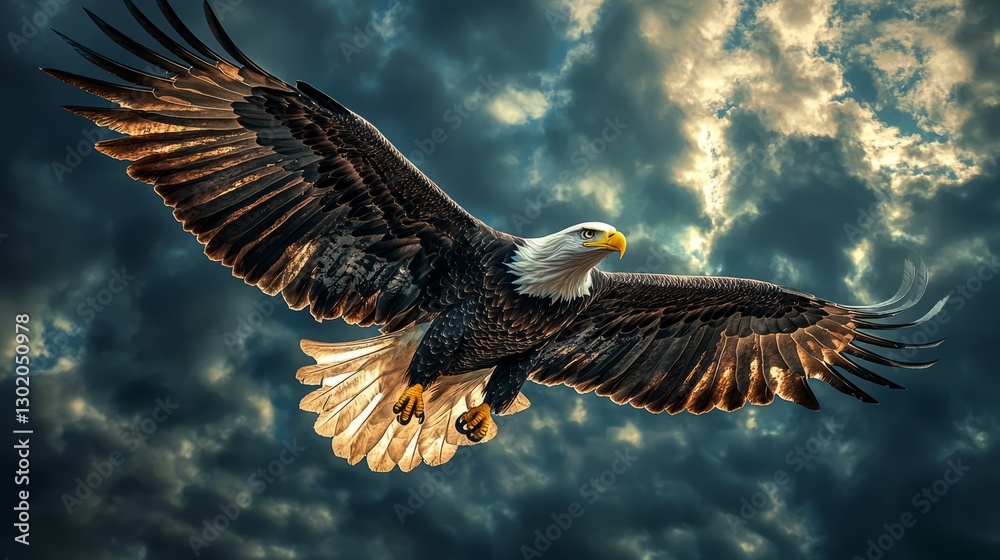 Fototapeta premium Majestic Eagle Soaring Through Dramatic Clouds