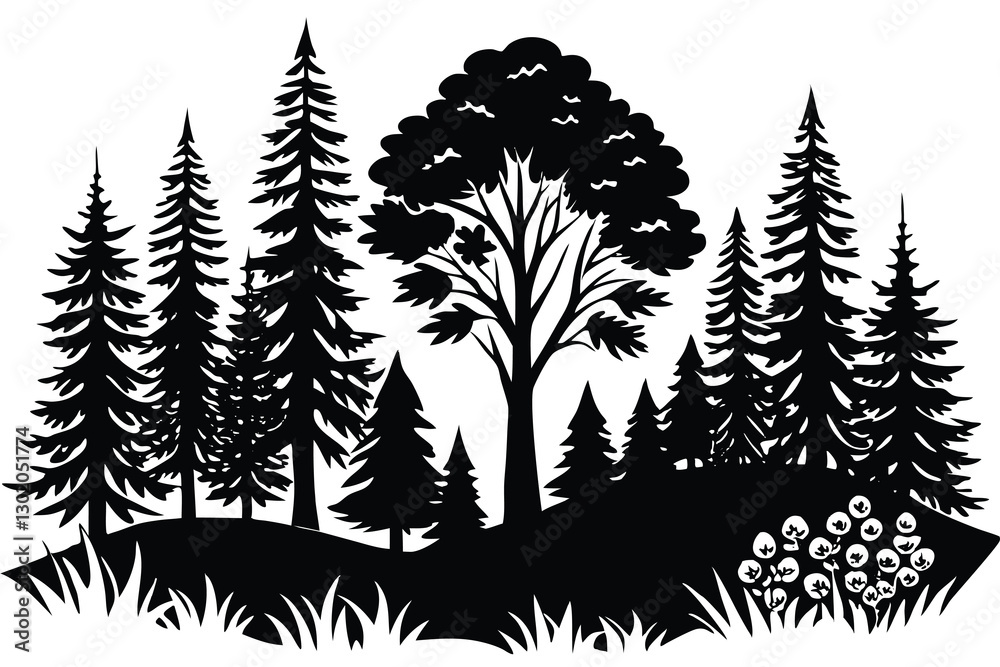 Obraz premium Forest black silhouette vector