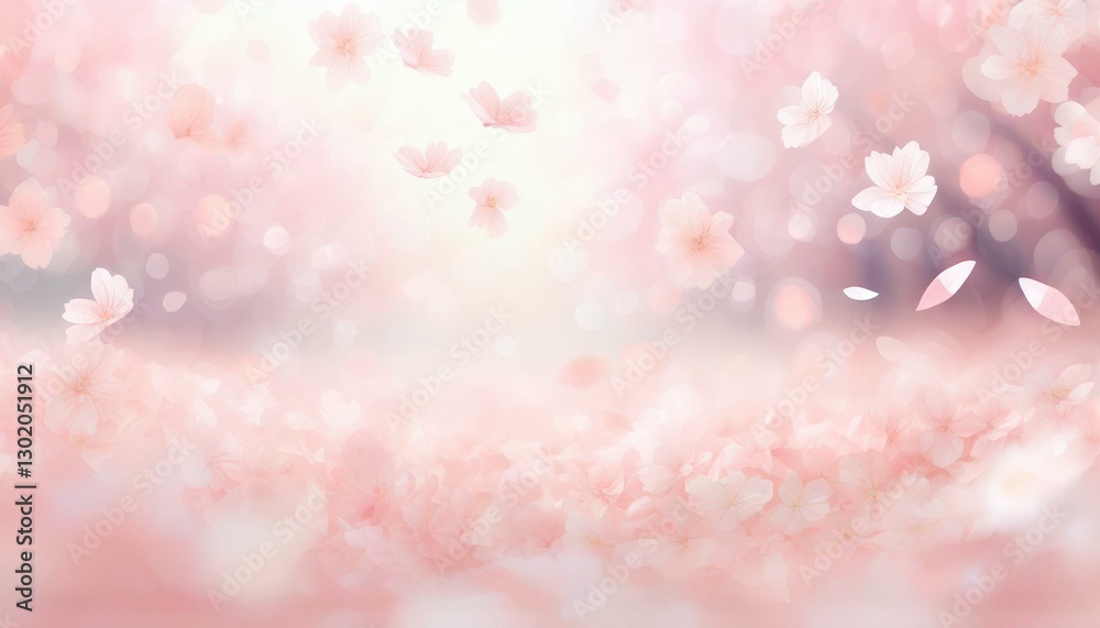 Fototapeta premium 淡いキラキラピンク色ぼかし背景に花びらが舞い散る美しい桜の花のフレーム 3DCGイラスト