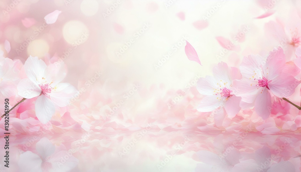 淡いキラキラピンク色ぼかし背景に花びらが舞い散る美しい桜の花のフレーム 3DCGイラスト 淡いキラキラピンク色ぼかし背景に花びらが舞い散る美しい桜の花のフレーム 3DCGイラスト
