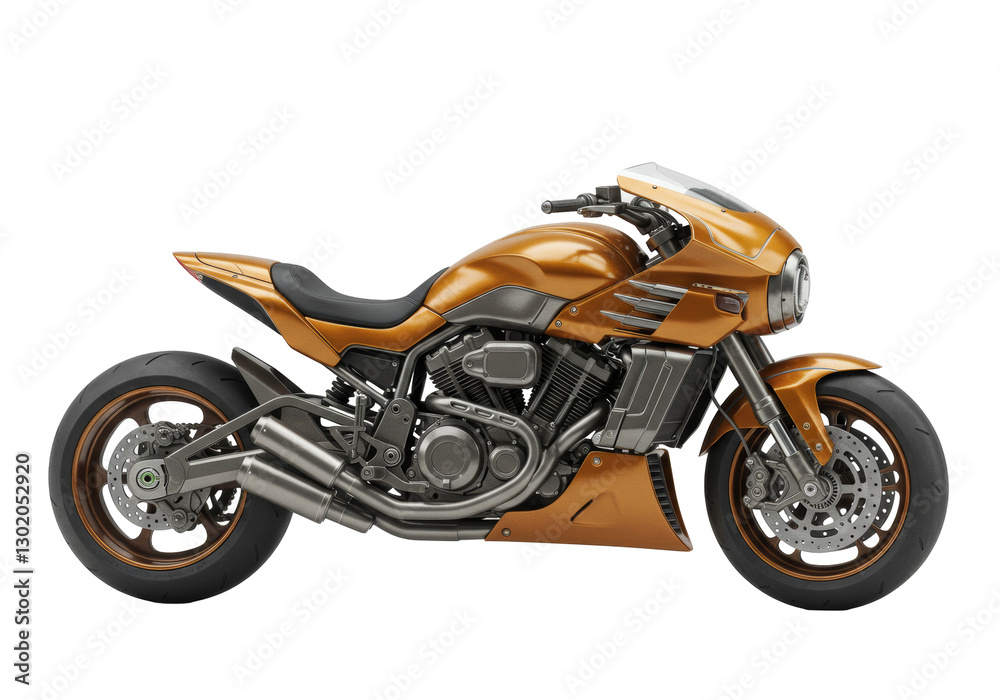 Sleek Custom Orange Motorcycle with Modern Design Elements on a Transparent Background Sleek Custom Orange Motorcycle with Modern Design Elements on a Transparent Background