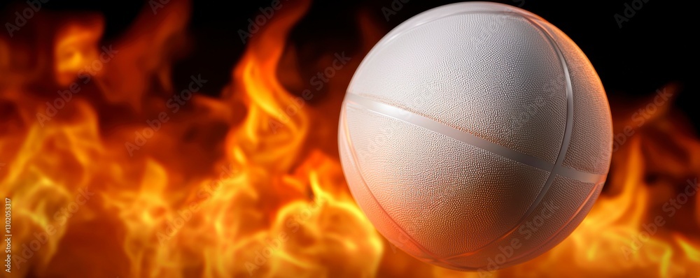 Obraz premium White Basketball Engulfed in Flames Symbolizing Intensity and Passion for the Game