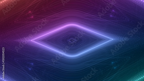 Tablou pe pânză blau violett leuchtende rautenförmige Lichtpunkte, digitaler Datentransfer, KI,