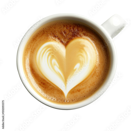 A charming cup of coffee with a heart drawn in foam sitting on a table inviting you to enjoy a moment of bliss isolated on transparent background.. photo