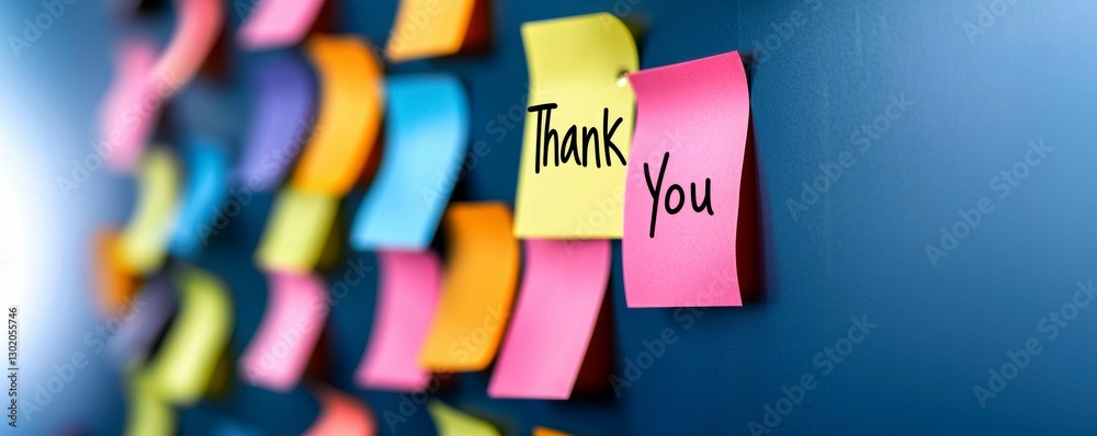 Fototapeta premium Colorful Sticky Notes Thank You Message Board