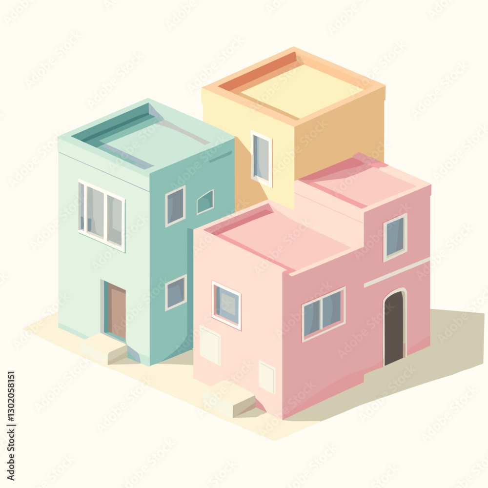 Isometric Colorful Mediterranean-Style Buildings Isometric Colorful Mediterranean-Style Buildings
