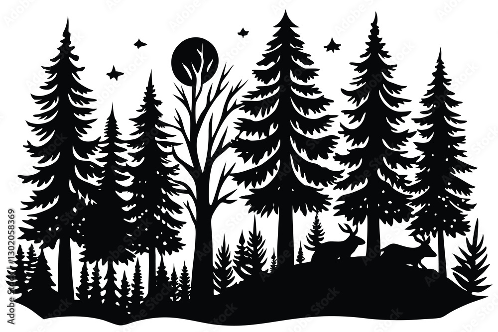 Fototapeta premium Forest black silhouette design isolated vector black color silhouette