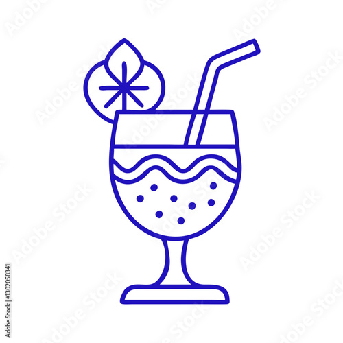 Cocktail icon with drink and garnish, refreshing summer beverage, blue outline, modern design
