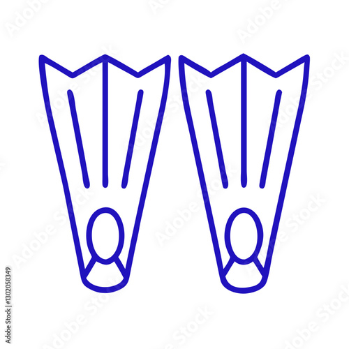 Swim fins icon in blue outline, modern design, used for aquatic sports