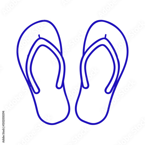 Flip flop icon in blue outline, modern design, represents summer footwear