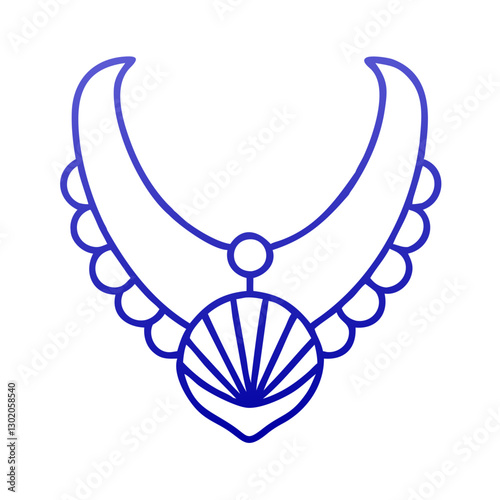 Necklace icon with shell pendant, elegant accessories, blue outline, modern design