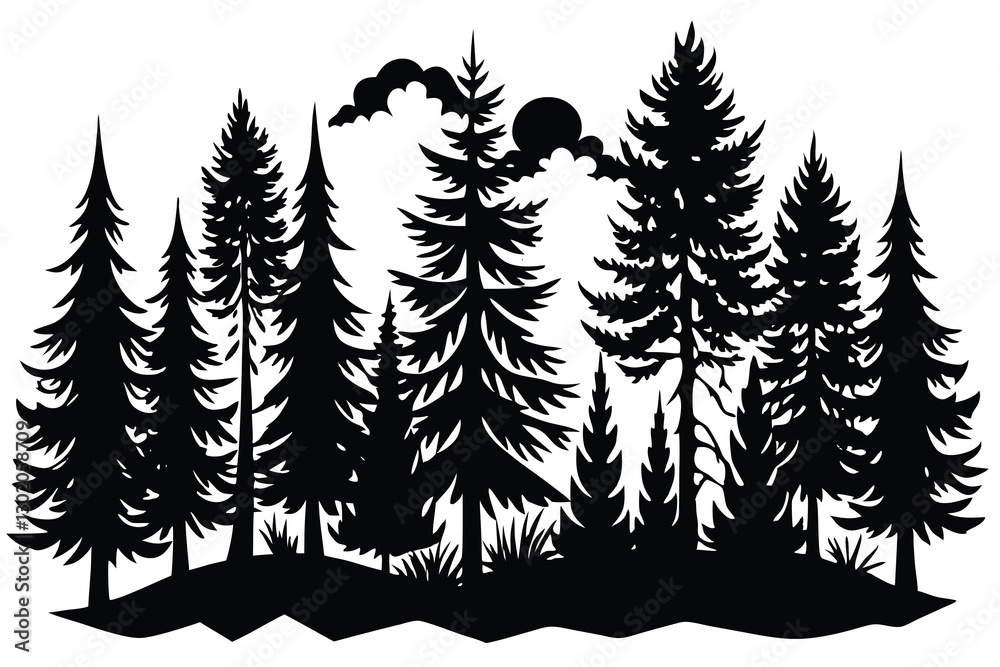 Obraz premium Silhouette tree fores vector illustration Ai generated