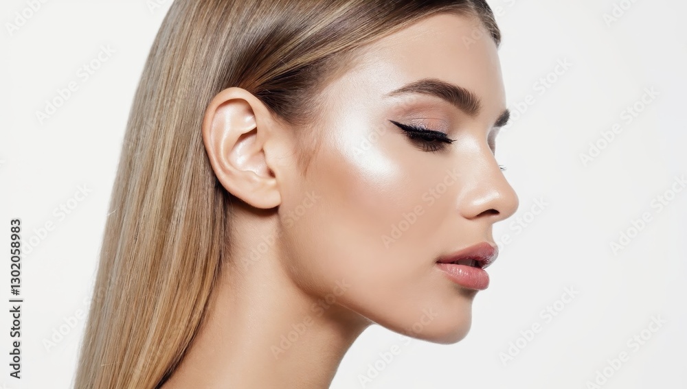 Profile Portrait of a Beautiful Woman with Radiant Skin and Makeup Profile Portrait of a Beautiful Woman with Radiant Skin and Makeup