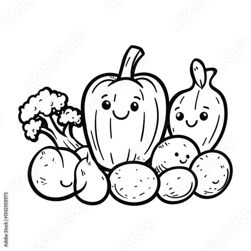 Black and White Hand-Drawn Fresh Vegetables