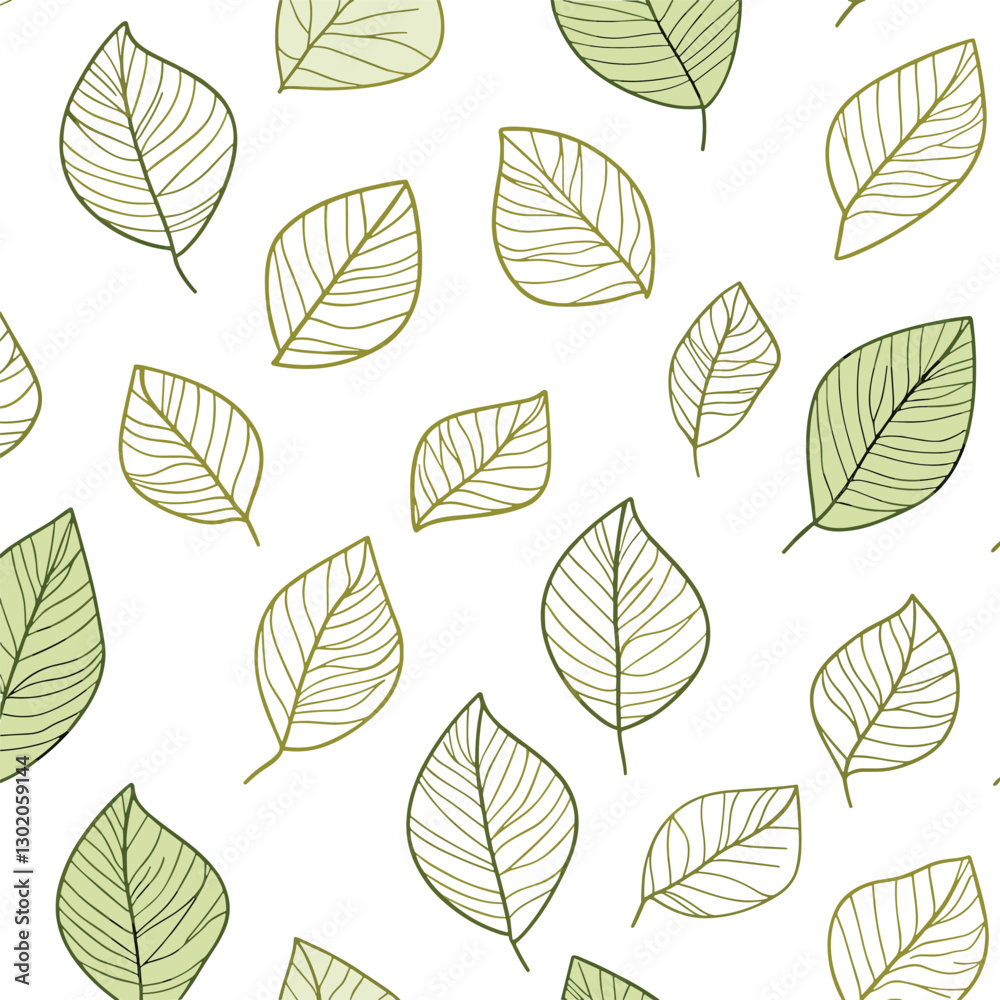 Obraz premium Seamless Green Leaf Pattern on a White Background