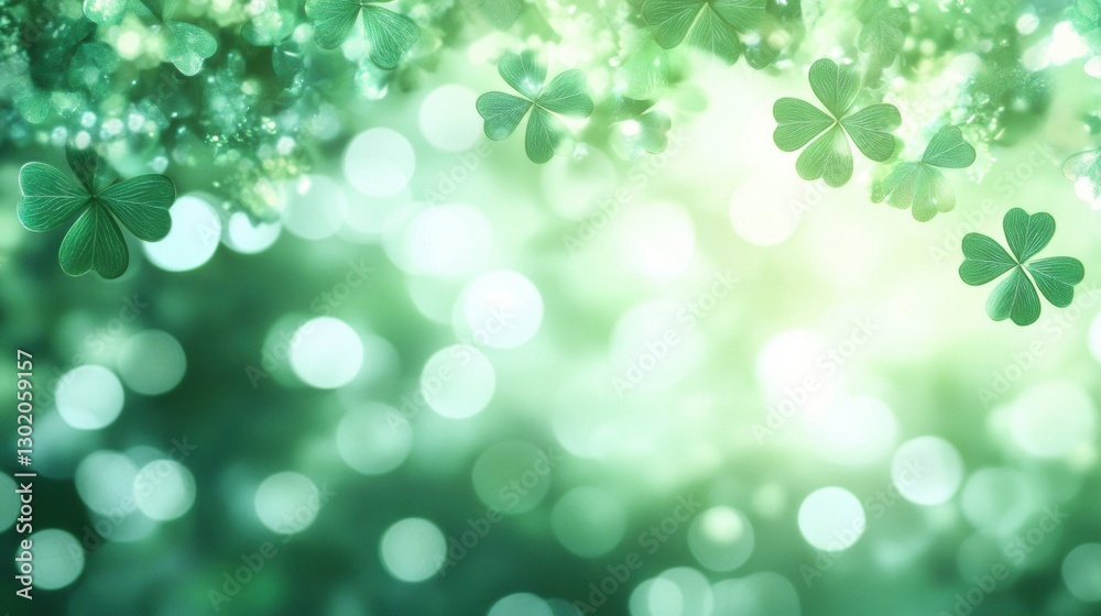 abstract background with soft, glowing shamrocks in various shades of green, layered with a subtle bokeh effect and light sparkles, creating a magical and festive ambiance. abstract background with soft, glowing shamrocks in various shades of green, layered with a subtle bokeh effect and light sparkles, creating a magical and festive ambiance.