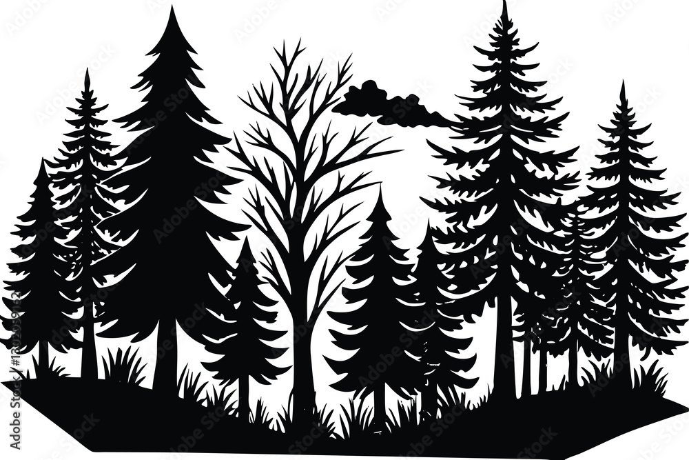 Obraz premium Forest silhouette vector illustration Forest silhouette Icon