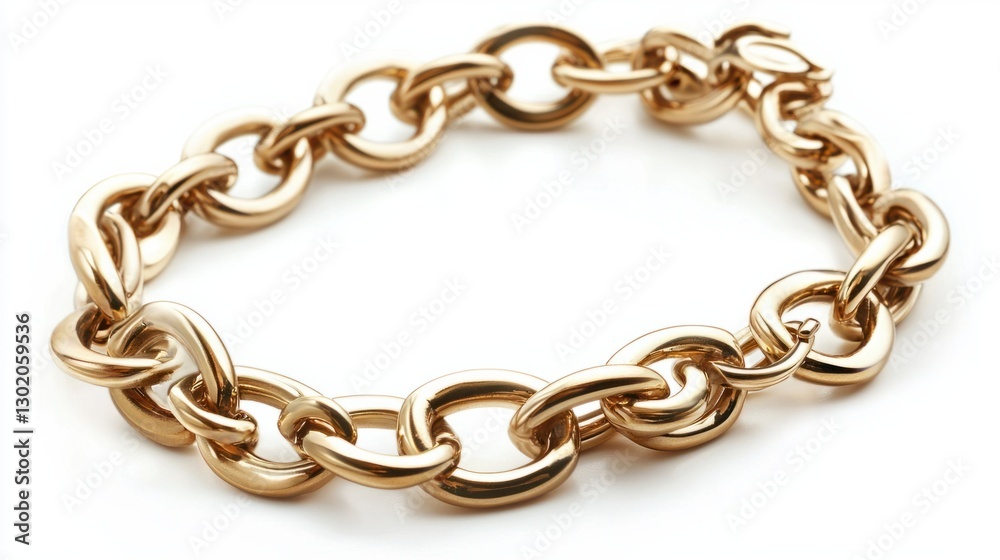 Fototapeta premium Elegant Gold Chain Bracelet with Smooth Links on White Background