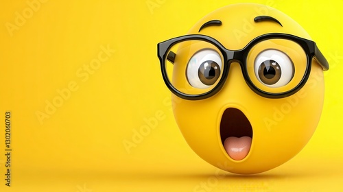 Surprised Yellow Emoji With Glasses On Yellow Background