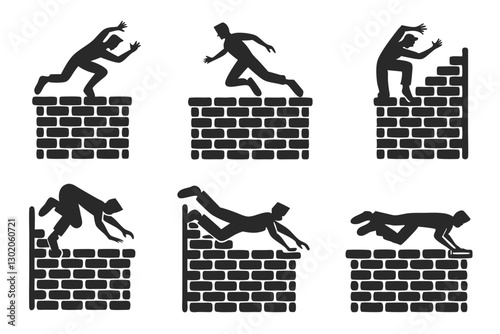 set of Parkour Silhouette vector illustration