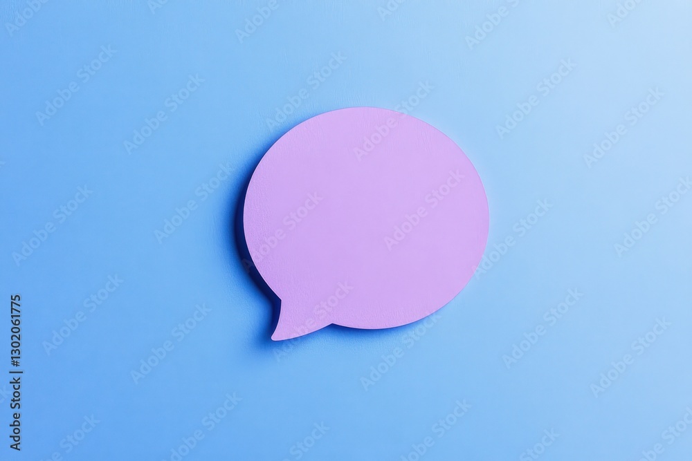 A purple speech bubble rests on a light blue background A purple speech bubble rests on a light blue background