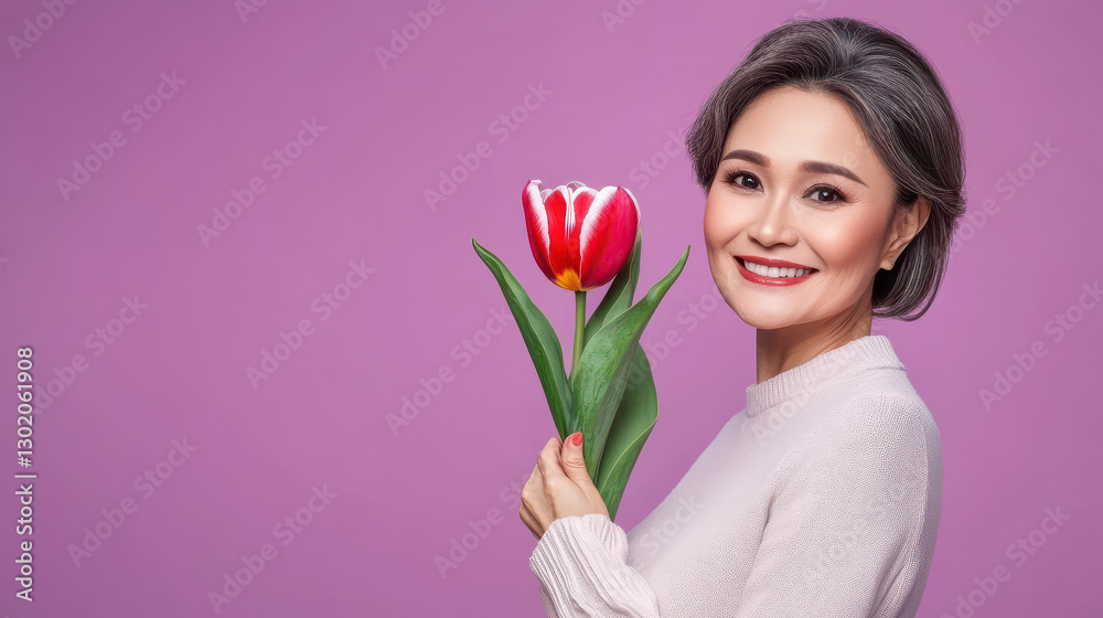 Strong woman with a tulip representing resilience and change - Women's day Strong woman with a tulip representing resilience and change - Women's day