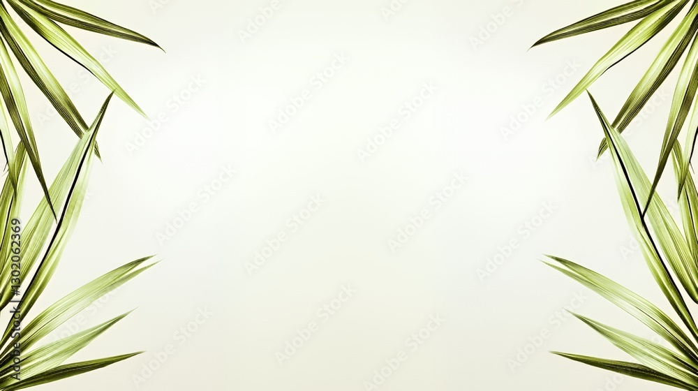 Obraz premium Green Tropical Leaves Frame on Beige Background