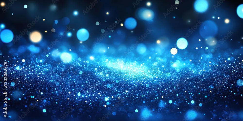 Abstract shimmering background features blue and gold bokeh effects Abstract shimmering background features blue and gold bokeh effects