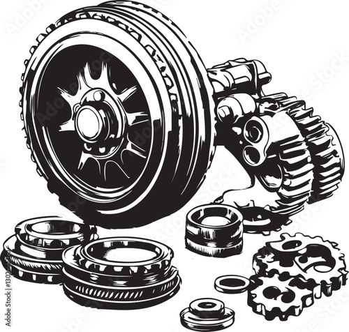 black and white background with gears