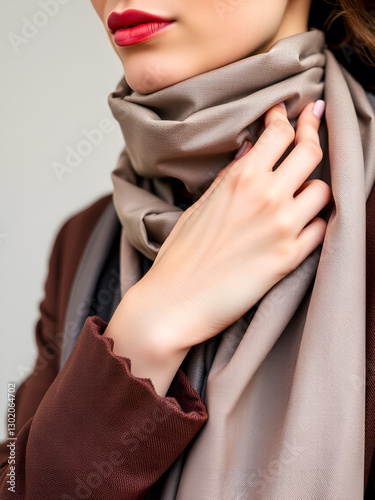 Close-Up of a Hand Adjusting a Scarf Showing the Elegance and Fashion Sensibility for Styling and Accessorizing