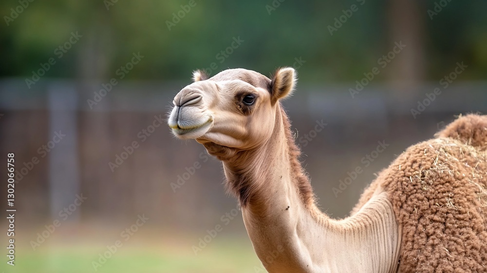 Obraz premium Dromedary camel gazing, park enclosure