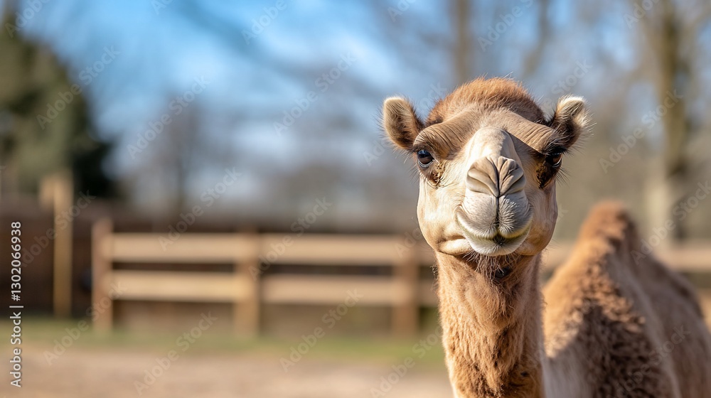 Obraz premium Dromedary camel posing at sunny sanctuary