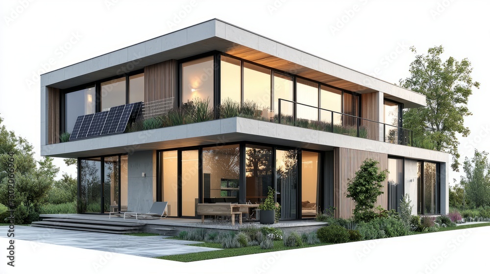 Modern Eco-Friendly House with Large Windows and Garden Modern Eco-Friendly House with Large Windows and Garden