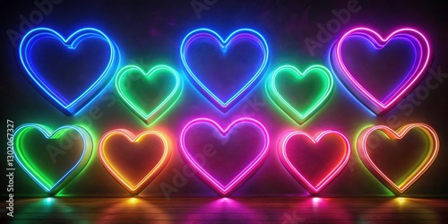 Colorful Neon Hearts Wall Art for Celebration and Decoration
