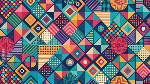 Colorful Geometric Pattern with Shapes and Textures for Design Use