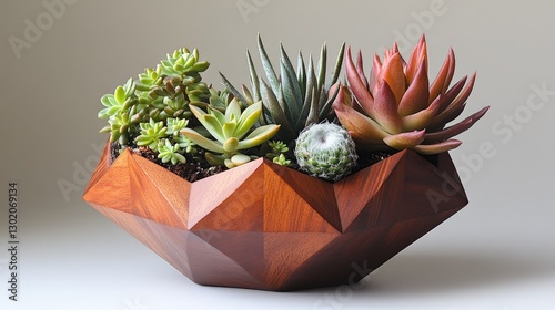Wooden succulent planter, modern design, indoor display