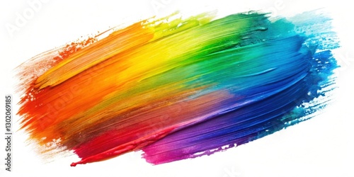 Vibrant Rainbow Brush Stroke on White Background for Artistic Displays