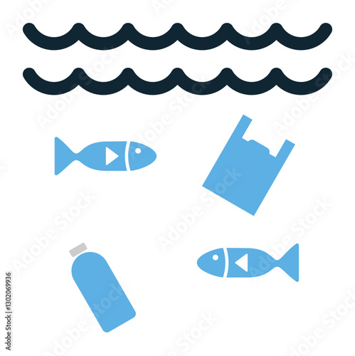 Water pollution icon vector showing contaminated water, symbolizing environmental issues and sustainability concerns. Ideal for ecology, conservation, and awareness projects.