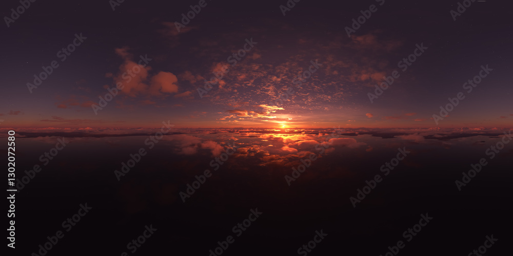 360 Degree Panorama of Sunset with Clouds and Vibrant Colors in Sky 360 Degree Panorama of Sunset with Clouds and Vibrant Colors in Sky