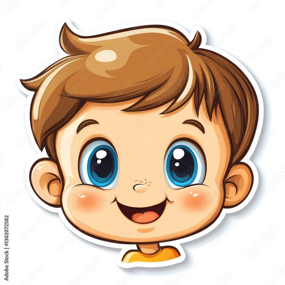 Adorable Cartoon Boy's Face: A Cheerful Illustration Adorable Cartoon Boy's Face: A Cheerful Illustration
