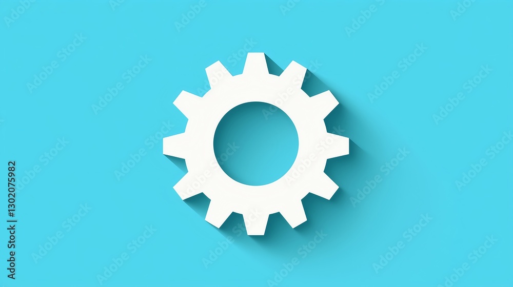 White Gear Icon on Bright Blue Background with Shadow Effect White Gear Icon on Bright Blue Background with Shadow Effect