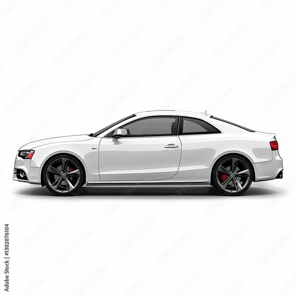 Obraz premium A sleek, modern white coupe car shown from the side, highlighting its design and features. isolated on white background
