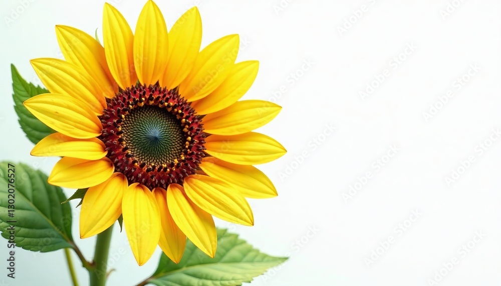 Naklejka premium Vibrant sunflower in full bloom, intricate watercolor technique, bright yellow petals, nature art, technique, vibrant, sunflower
