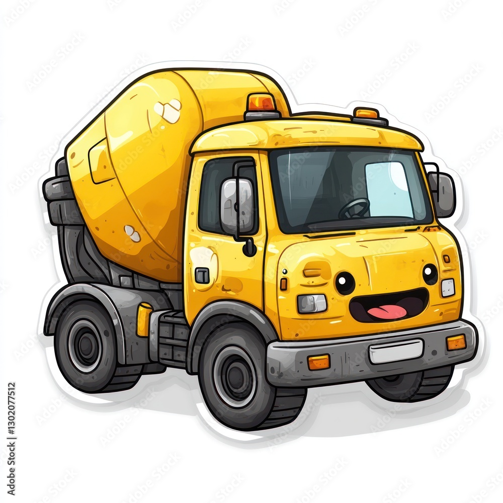 Adorable Yellow Cement Mixer Truck Cartoon Illustration Adorable Yellow Cement Mixer Truck Cartoon Illustration