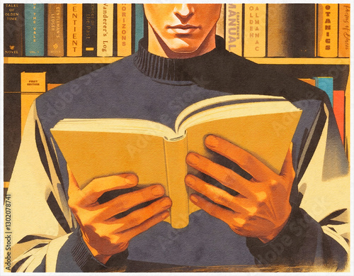 Vintage Reading Moment - Digital Watercolor